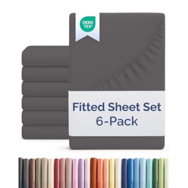 Imagem de Lençol com elástico Cal King Size – Pacote com 6 lençóis de solteiro – serve em colchões de até 41 cm de profundidade – extra macio, respirável e refrescante – qualidade hoteleira, sem desbotamento e