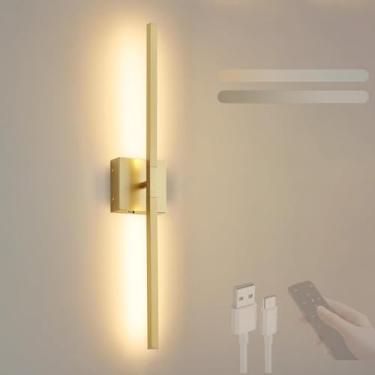 Imagem de GZZBMY LED Bateria Arandela com Controle Remoto Iluminação de Parede Regulável Rotação 360° USB Carregável Sem Fio Lâmpadas de Parede Interruptor de Toque Temporizador Sala Escada Quarto (Ouro, 1 Peça