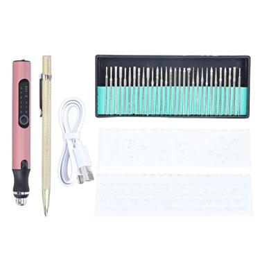 Imagem de Cuofyunl caneta de gravação elétrica sem fio, faça você mesmo, 3,6v, 8w, 3 níveis de velocidade, portátil, usb, recarregável, caneta de gravação para vidro, pedra, metal (Ouro rosa)