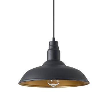 Imagem de GOALPLUS Luzes pendentes de fazenda com cúpula grande de 35,5 cm, luminária suspensa estilo celeiro para cozinha, sala de jantar, iluminação de teto preta para uso interno e externo, altura ajustável