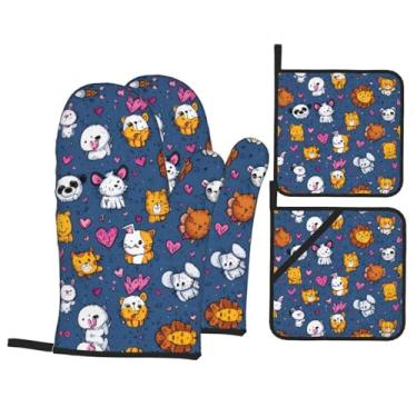 Imagem de Conjunto de luvas de forno impressas com desenho de desenho animado, conjunto de 4 peças adequado para grelhar, cozinhar e assar