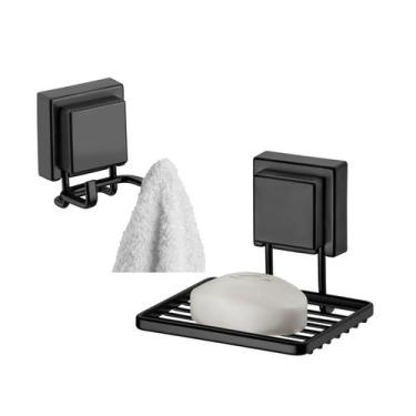 Imagem de Kit Banheiro 2 Peças Suporte Porta Sabonete Cabide Gancho Duplo Multiu