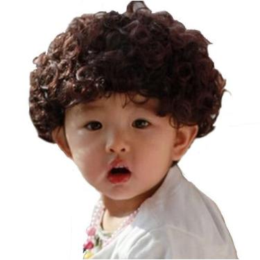 Imagem de Peruca Sywwlov Brown Short Curly Wavy para crianças, fantasia de cospl