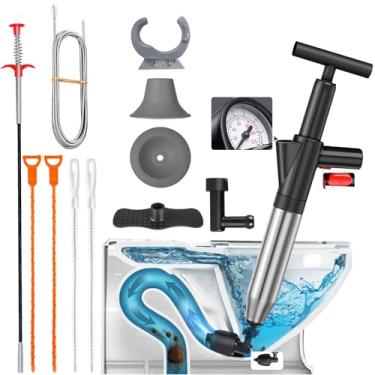 Imagem de Desentupidor de vaso sanitário resistente, lançador de 13 peças para vaso sanitário, dreno de cobra removedor de entupimento, êmbolos de ar de alta pressão para banheiro, desentupir vaso sanitário,