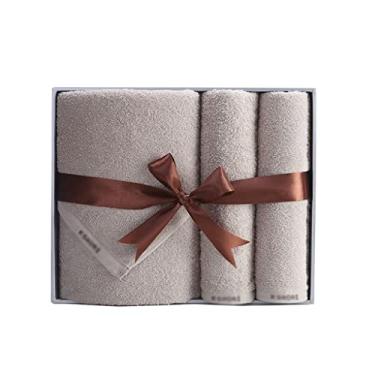 Imagem de THJKUPO Toalha de banho de algodão conjunto de 3 peças caixa de presente para negócios conjunto de toalhas de banho para casa