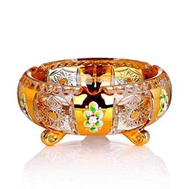 Imagem de Cinzeiro de vidro de cristal personalidade tendência multifuncional sala de estar cinzeiro masculino esmalte resistente ao desgaste fácil de limpar para ar livre dentro de casa (cor: ouro tamanho: 157