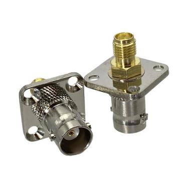 Imagem de Adaptador RF BNC Para SMA Macho/Fêmea 50 Ohms Com Flange Central E Ter