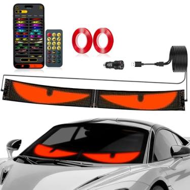 Imagem de 2 peças de luzes de LED para carros – tela personalizável de 35 x 9 cm, alimentada por USB, controle remoto, tela dupla sincronizada, olhos de para-brisa LED para carros/SUVs/caminhões médios