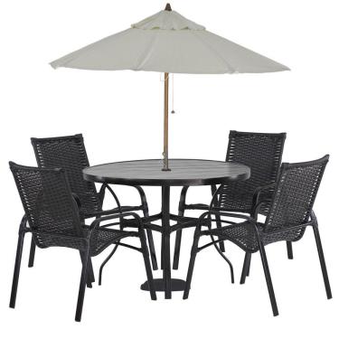 Imagem de Jogo 4 Cadeiras Emily E Mesa Com Ombrelone Trama Original Preto