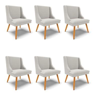 Imagem de Cadeira Sala De Jantar Pé Palito Castanho Kit 6 Liz Bouclê Cinza D03 - D'rossi