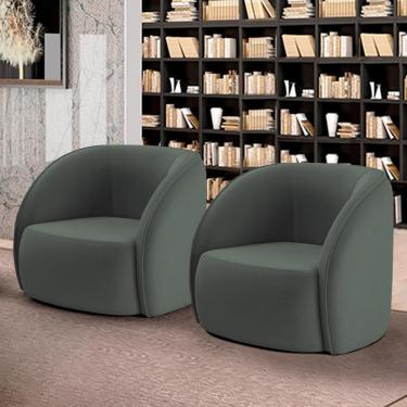 Imagem de Kit 2 Poltronas Decorativas Sala De Estar Clarke Veludo Grafite G45 - Gran Belo