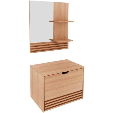 Imagem de Kit Gabinete E Espelheira De Banheiro 60 Cm Sâmia Amêndoa