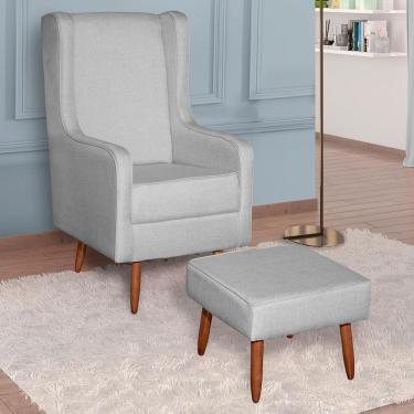 Imagem de Poltrona De Amamentação Retrô Com Pés Palito E Puff Linho Cinza - Fratello