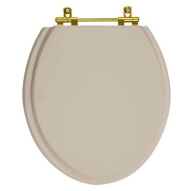 Imagem de Assento Sanitario Poliéster Convencional Oval Bege Saara Para Vaso Deca Com Ferragem Dourada
