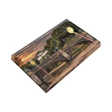 Imagem de Sousplat Retangular Antiderrapante Estilo Ukiyo-e Em Linho Para Decora