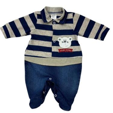 Imagem de Macacão bebe menino jeans de ursinho - PEQUENO CHARME MODA BEBÊ, Azul 