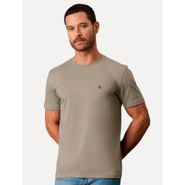 Imagem de Camiseta Calvin Klein Jeans Masculina CK Bordado Peito Cáqui Médio-Masculino