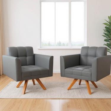 Imagem de Poltrona Sala Decorativa Kit 2 Elisa Giratória Castanho Mm30 Sintético D03 - D'rossi Grafite