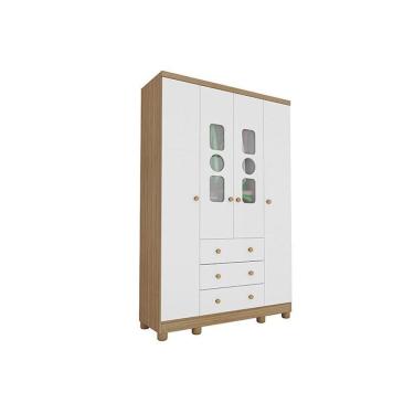 Imagem de Guarda Roupa 4 Portas C/ (2 Cristal) E 3 Gavetas Tedy Branco/carvalho - Peroba