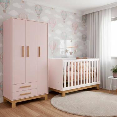 Imagem de Quarto Bebe Infantil Q Encanto Berco Vira Cama e Guarda Roupas 3 Portas 2 Gavetas Slim Qmovi