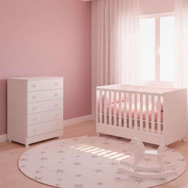 Imagem de Quarto Bebe Infantil Doce Sonho Berco Vira Cama e Comoda Trocador 4 Gavetas Qmovi