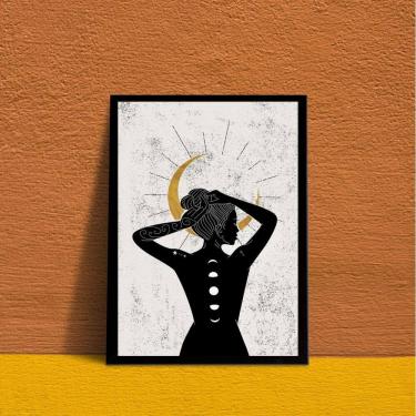 Imagem de Quadro Decorativo Fases da Lua 45x34cm com Vidro - Madeira Preta