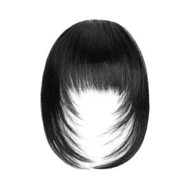 Imagem de Peruca Sintética Preta Natural Com Franja, Clip-On, Resistente Ao Calo