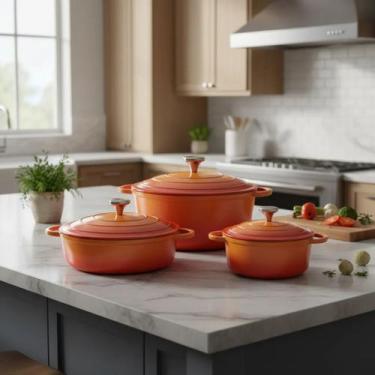 Imagem de Jogo De 3 Panelas Caçarolas Le Chef Laranja Hauskraft - Hauskraft Prem