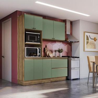 Imagem de Armário de Cozinha Compacta Torre Quente 100% MDF 190cm Nogueira/Verde