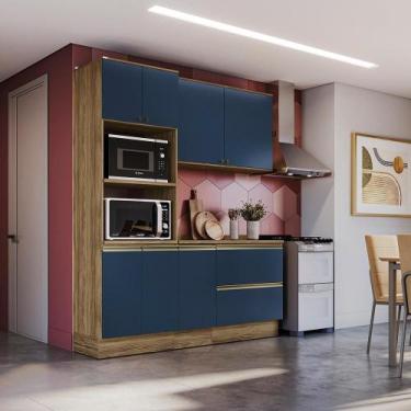 Imagem de Armário de Cozinha Compacta Torre Quente 100% MDF 190cm Nogueira/Azul 