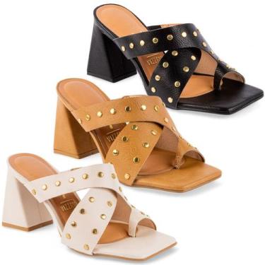 Imagem de Sandália Vizzano Feminina Salto Grosso Tamanco Original 6464, Off whit