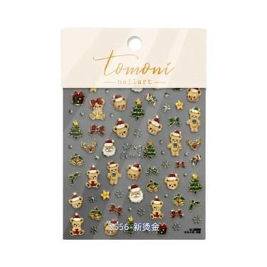 Imagem de Adesivos De Unha 3D De Natal Com Borda Dourada De Urso, Decalques De U