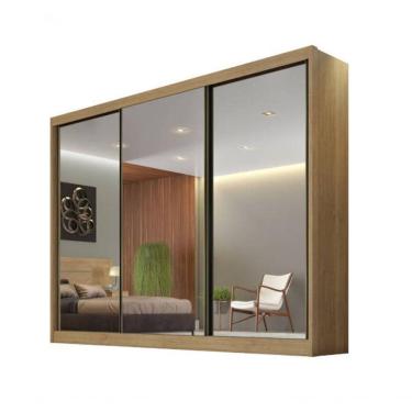 Imagem de Guarda Roupa Casal Com Espelho 3 Portas De Correr 8 Gavetas - Diamond-cumaru - Móveis Horizonte