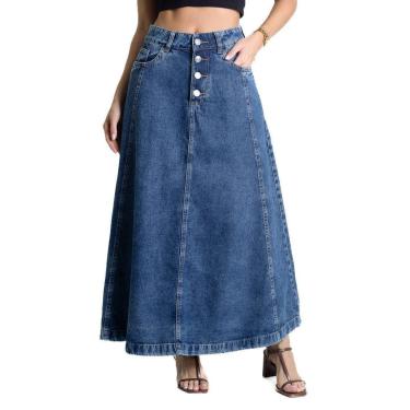 Imagem de Saia Jeans Sawary Midi - 281590 - Azul médio 42-Feminino