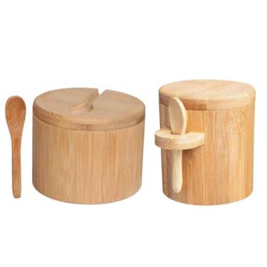 Imagem de Kit 2 Porta Temperos Pote Com Colher Bambu Natural Multiuso - Imporien