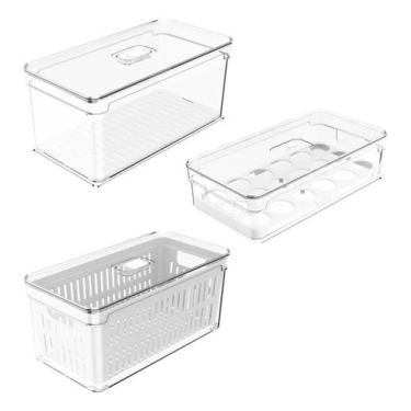 Imagem de Kit 3 Organizador De Geladeira Com Tampa Cozinha armazenar - OU