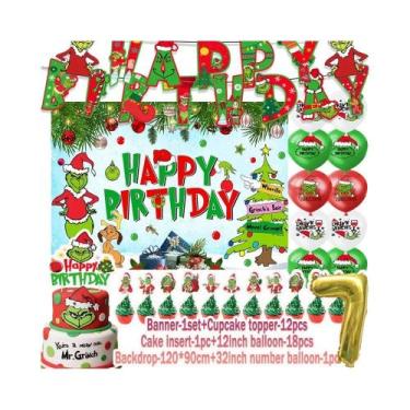 Imagem de Suprimentos Para Festa De Aniversário Com Tema Grinch Verde, Balões Pa