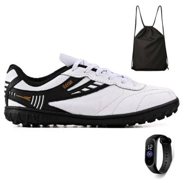 Imagem de Kit Chuteira Futebol Society Couro Campo Grama Sintetica + Mochila + Relogio Adulto-Unissex