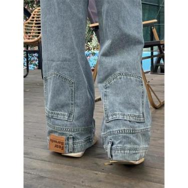 Imagem de Calças Jeans Femininas De Cintura Alta, Estilo Retro Americano, Largas