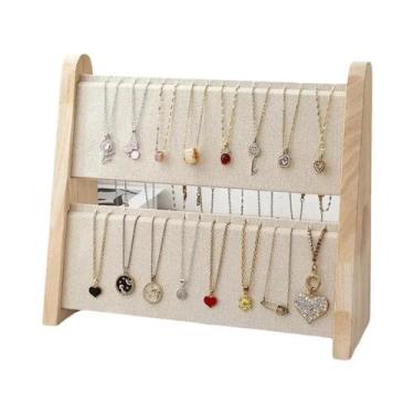 Imagem de Suporte Organizador De Colares De Madeira De 3 Camadas Com Expositor D