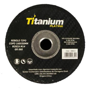 Imagem de Rebolo Tipo Copo Cônico 100x50mm Rosca M14 Gr 100 Titanium - Titanium 