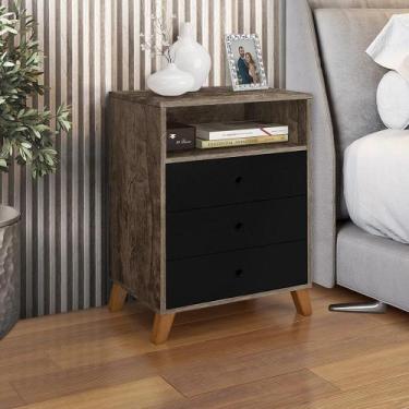 Imagem de Mesa de cabeceira 3 gavetas e 1 nicho  castani com preto - Casa Modern