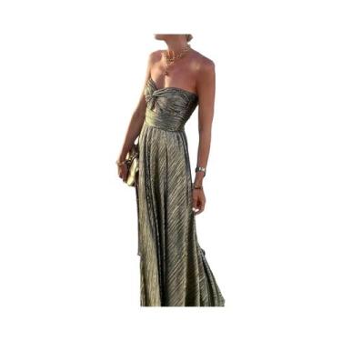 Imagem de Vestido Casual De Festa Com Estampa Dourada Para Mulheres S-XL, Modelo