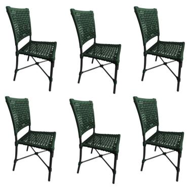 Imagem de Kit 6 Cadeiras Roma Corda Náutica Base Em Alumínio Preto-verde Musgo