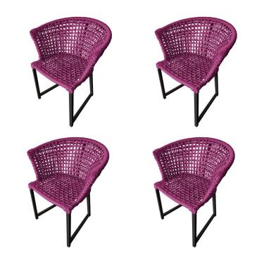 Imagem de Kit 4 Cadeiras Salinas Corda Náutica Base Em Alumínio Preto-rosa
