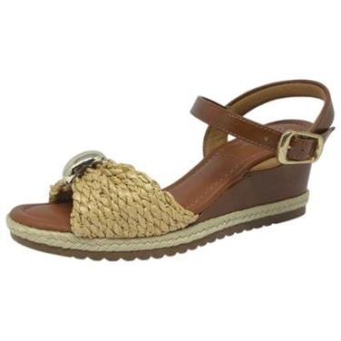 Imagem de Sandalia Feminina Detalhe Palha Metalizada Anabela Bebece-Feminino