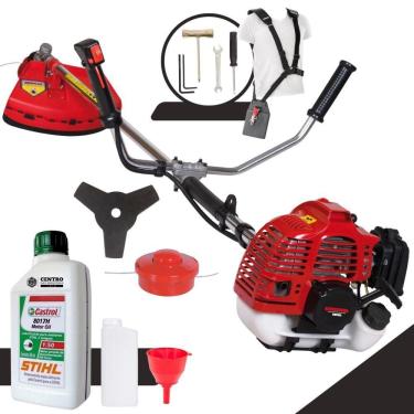 Imagem de Máquina de Cortar Grama À Gasolina Kawashima KW52L 2T 52cc 2,5HP Roçadeira Com Lâmina 3 Pontas e Cabeçote Nylon + ÓLEO STIHL 2T