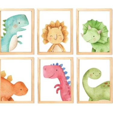 Imagem de Quadro Infantil Dinossauro 6 Un A4 Vidro E Pendurador - SHOPPINGNET