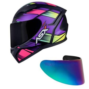 Imagem de Capacete ASX City Start Preto Rosa e Lilás Mais Viseira Camaleão Taman