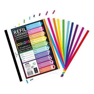 Imagem de Kit 500 Folhas De Fichário A4 Bordas Coloridas Refil 4 Furos - Congrat
